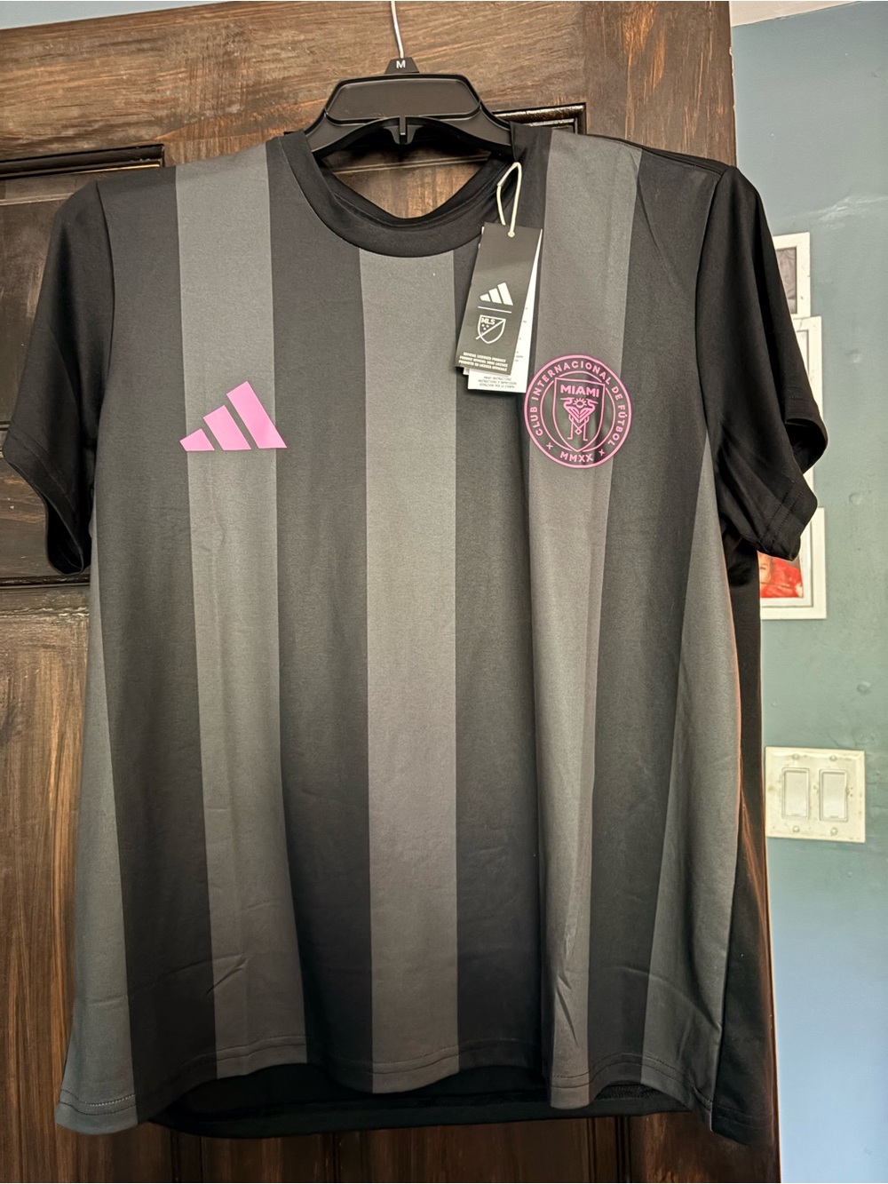 adidas Black & Pink Inter Miami Striped Soccer Jersey youth XL